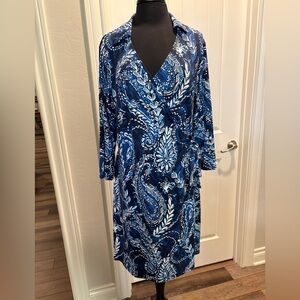 Talbots Navy and White Floral Dress